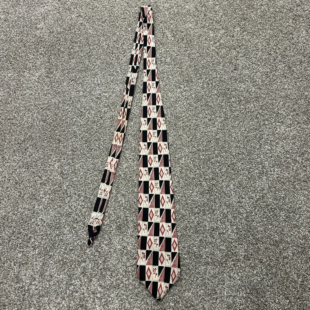 John Blair Tie Mens One Size Multicolor Silk Geometric Made In USA Classic Woven